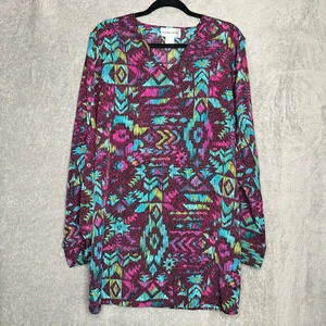 Bonnie & Norma XL Shirt Top Purple Boho V Neck Tab Long Sleeve Casual Womens